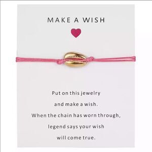 PINK Make A Wish Cord Cowrie Bracelet